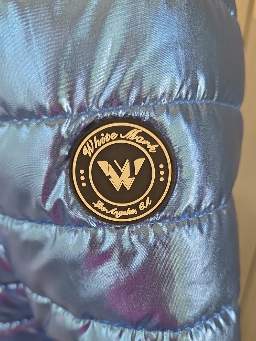 White Mark Metallic Blue Quilted Puffer Jacket - Picture 3 of 6